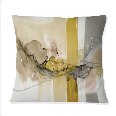Design Art Mustard Yellow Secrets Iv - Abstract Liquid Ink Printed Throw Pillow In Beige;yellow