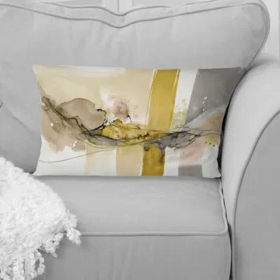 Design Art Mustard Yellow Secrets Iv - Abstract Liquid Ink Printed Throw Pillow In Beige;yellow