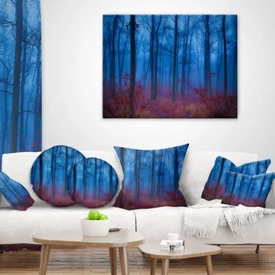Design Art Mysterious Blue Thick Woods - Forest Printed Pillow
