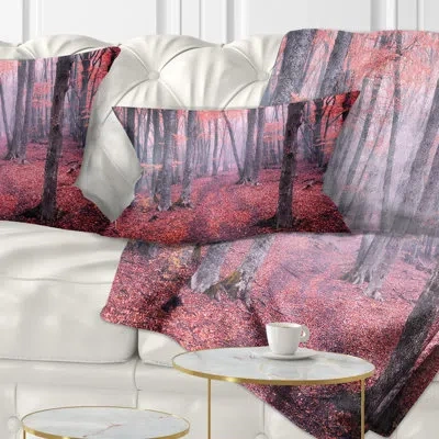 Design Art Mysterious Fairytale Red Wood - Landscape Printed Throw Pillow