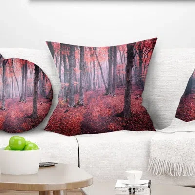 Design Art Mysterious Fairytale Red Wood - Landscape Printed Throw Pillow