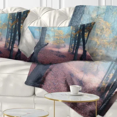 Design Art Mysterious Fairytale Yellow Wood - Landscape Printed Throw Pillow