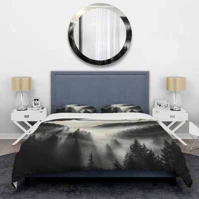 Design Art Mysterious Misty Mountain Morning - Minimalism Duvet Cover Set In Black