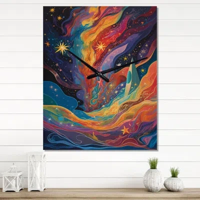Design Art Mysterious Rainbow Vision Landscape I - Abstract Landscape Wall Clock Oversized In Multi-color