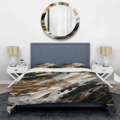 Design Art Mystery Awakening Viii - Abstract Painting Duvet Cover Set - Microfiber Polyester In Black;gold