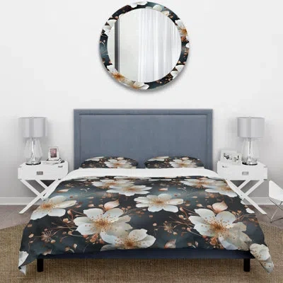 Design Art Mystic Aura White And Gold Floral Delight Bedding In White;gold