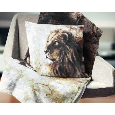 Design Art Mystic Face - Animal Printed Throw Pillow In Beige;tan
