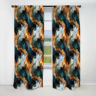 Design Art Mystic Reverie Marble Pattern - Abstract Marble Curtain - Blackout Marble Curtain - 1 Panels In Orange;teal
