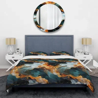 Design Art Mystic Reverie Marble Pattern - Marble Duvet Cover Set In Orange;teal