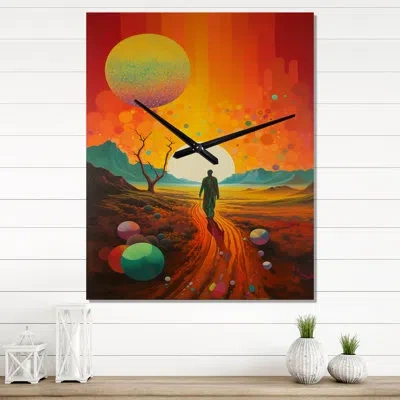 Design Art Mystic Wandering Through The Rainbow Desert I - Abstract Landscape Very Large Wall Clocks In Red;yellow