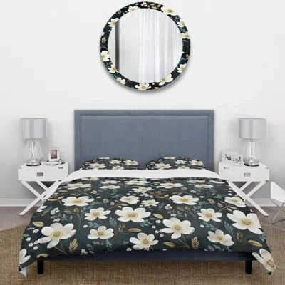Design Art Mystic White And Teal Splendor Gardens - Floral Duvet Cover Set In White;teal
