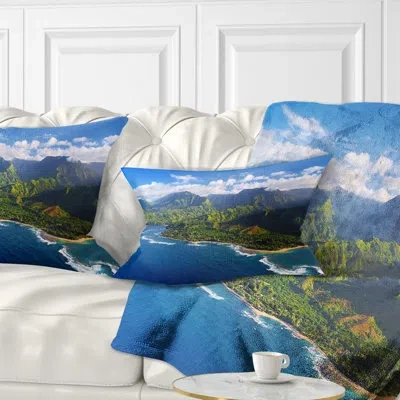 Design Art Na Pali Coast Wide View - Beaches Printed Throw Pillow