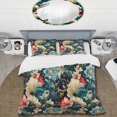 Design Art Natalise Blue And Beige Delicate Vibrant Floral Blooms I - Paisley Duvet Cover Set - Microfiber Poly In Multicolor