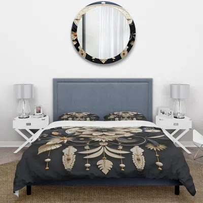 Design Art Native American Dream Catcher I - Native American Art Duvet Cover Set In Black;cream