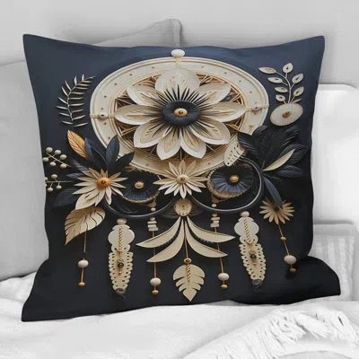Design Art Native American Dream Catcher I - Native American Art Printed Throw Pillow In Black;cream