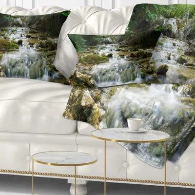 Design Art Natural Spring Waterfall - Landscape Printed Throw Pillow