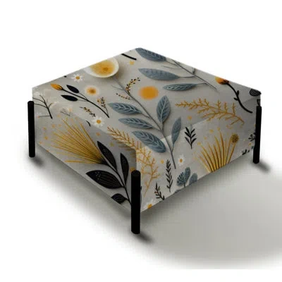 Design Art Nature's Exquisite Floral Collage Ii - Floral Large Square Ottoman In Gray;yellow