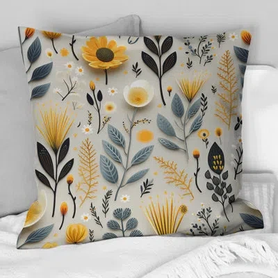 Design Art Nature's Exquisite Floral Collage Ii - Floral Printed Throw Pillow In Gray;yellow