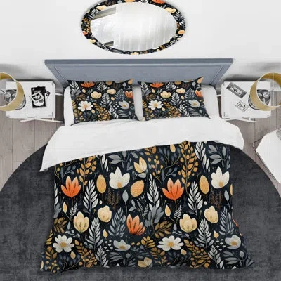 Design Art Nature's Exquisite Floral Collage Iii - Floral Duvet Cover Set In Blue;black;orange