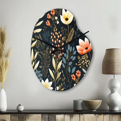 Design Art Nature's Exquisite Floral Collage - Irregular Shape Floral Metal Wall Clock, Asymmetrical Wall Clock In Green
