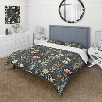 Design Art Nature's Exquisite Floral Collage Iv - Floral Duvet Cover Set In White;green