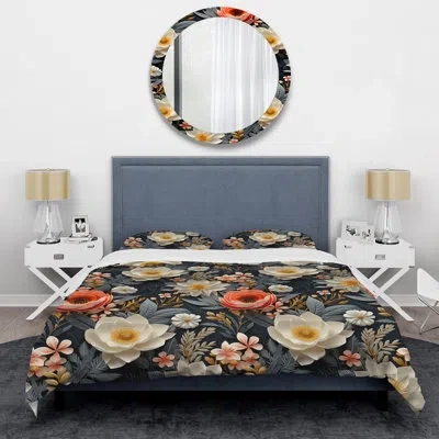 Design Art Nature's Exquisite Floral Collage V - Floral Duvet Cover Set In Blue;beige;orange