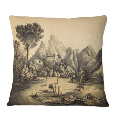 Design Art Nature Of South America Old Image Ix - Traditional Printed Throw Pillow In Black;white