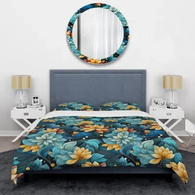 Design Art Natures Meditation - Floral Duvet Cover Set - Microfiber Polyester In Blue;yellow