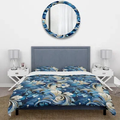 Design Art Nautical Allure Paisley Pattern Vii - Paisley Duvet Cover Set - Microfiber Polyester In Blue;white
