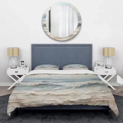 Design Art Nautical & Coastal 4 Pcs Comforter Set - Beige And Blue Coastal Beach Paint Comforter Bedding Set In Beige;blue