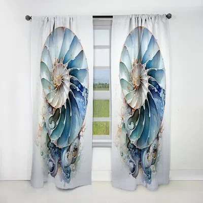Design Art Nautilus Ocean Blue Shells Symmetry - Nautilus Blackout Animal Print Curtain - 1 Panel