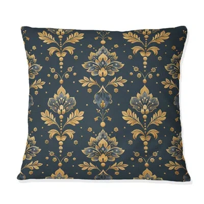 Design Art Navy Blue And Gold Country Chic Ii - Farmhouse Pillow In Gold;navy