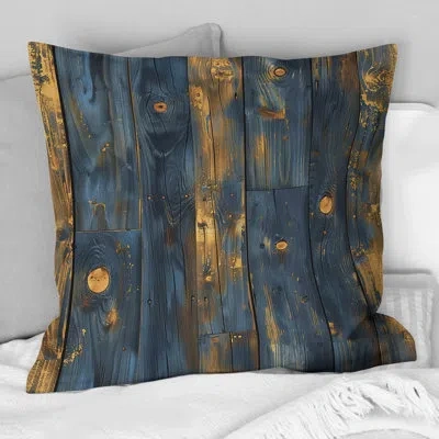 Design Art Navy Blue And Gold Reclaimed Wood I - Farmhouse Pillow In Gold;navy