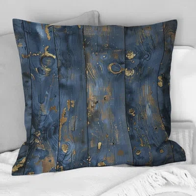 Design Art Navy Blue And Gold Reclaimed Wood Ii - Farmhouse Pillow In Gold;navy