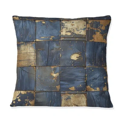 Design Art Navy Blue And Gold Reclaimed Wood Iii - Farmhouse Pillow In Gold;navy
