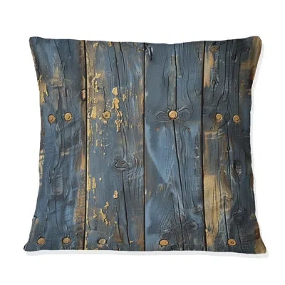 Design Art Navy Blue And Gold Reclaimed Wood Iv - Farmhouse Pillow In Gold;navy