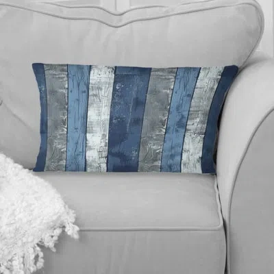 Design Art Navy Blue And Silver Wood Plank I - Farmhouse Pillow In White;navy