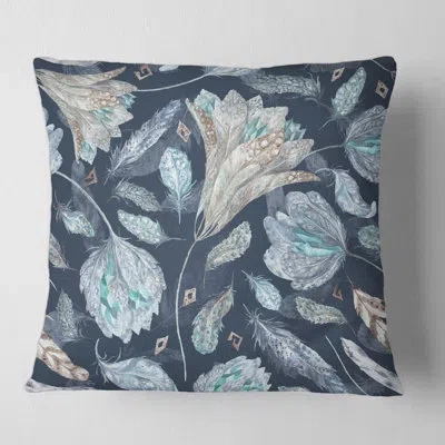 Design Art Navy Blue Botanical Pattern - Traditional Printed Pillow