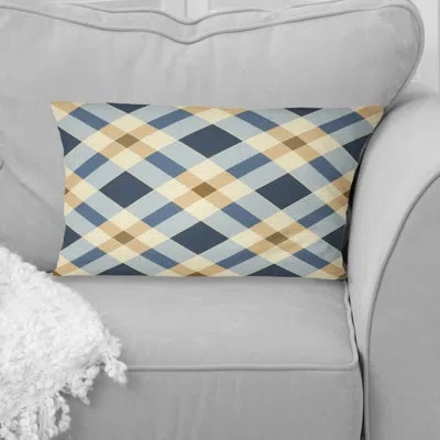 Design Art Navy Blue Gingham Print I - Modern Lumbar Pillow In Blue;navy