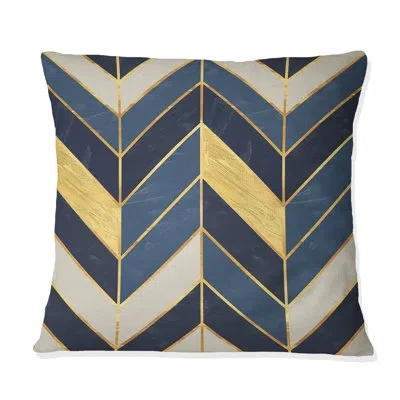Design Art Navy Blue Midcentury Herringbone Print I - Midcentury Throw Pillow In Blue;navy