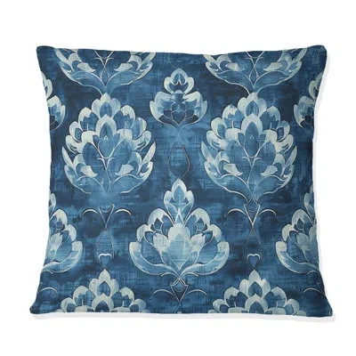 Design Art Navy Glamour Luxe Blooms - Transitional Throw Pillow In Blue;navy