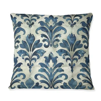 Design Art Navy Glamour Luxe Damask - Transitional Throw Pillow In Blue;navy