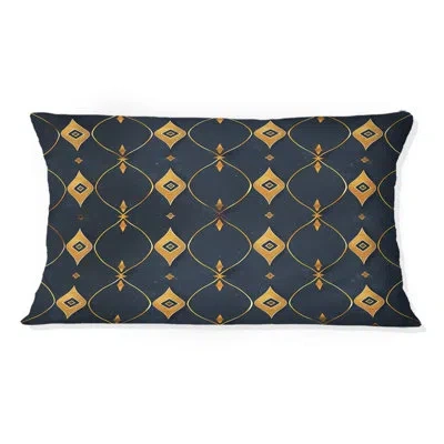 Design Art Navy Gold Diamond - Transitional Lumbar Pillow In Blue;gold
