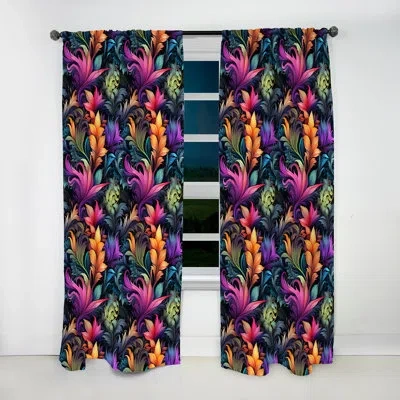 Design Art Neon Foliage Botanical Pattern I - Bohemian Velvet Curtain - Room Darkening - 1 Panel In Green;purple