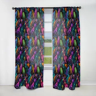 Design Art Neon Foliage Botanical Pattern Ii - Bohemian Curtain - Velvet Room Darkening - 1 Panel In Green;purple