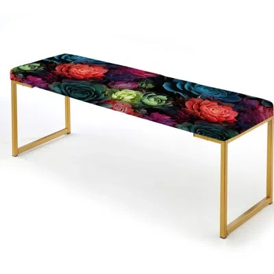 Design Art Neon Succulents Botanical Pattern - Botanical Upholstered Gold Bench