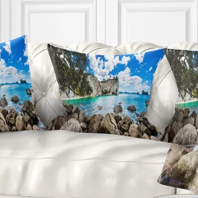 Design Art Nestor Notabilis Kea Panorama - Sea & Shore Printed Pillow In Blue