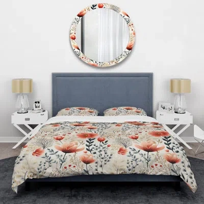 Design Art Neutral Foliage - Plants Duvet Cover Set - Microfiber Polyester In Blue;orange