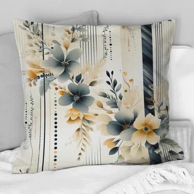 Design Art Neutral Greys Flowers Accents - Throw Pillowabstract Coral Reef Multicolor Azure - Throw Pillow In White;beige