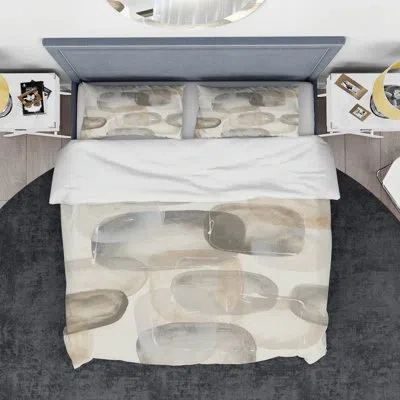 Design Art Neutral Oval Grey Stones Ii - Modern Glam Duvet Cover Set - Microfiber Polyester In Gray
